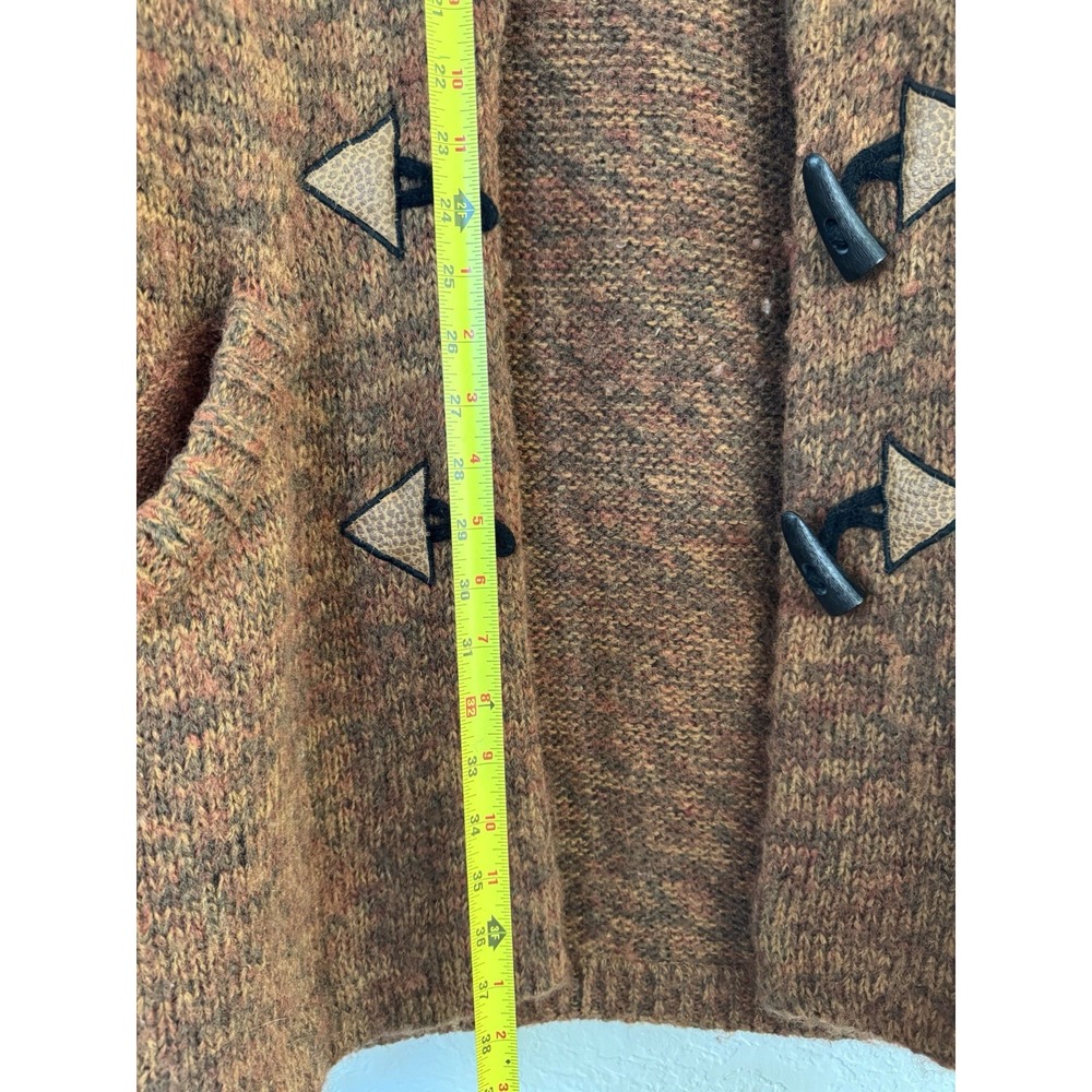 Vintage 1980s Tony Lambert Cardigan Sweater Shawl Collar Leather Fall Leaves S - Picture 7 of 9